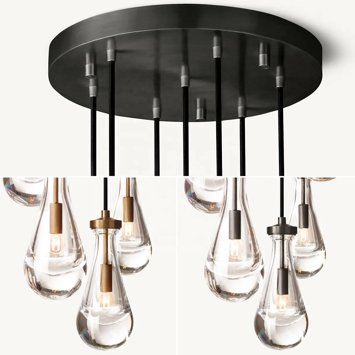 Modern Industrial Rain Drop Pendant Light Chandelier With Unique Glass Shade For Kitchen Island Living Room Bedroom Dining Room