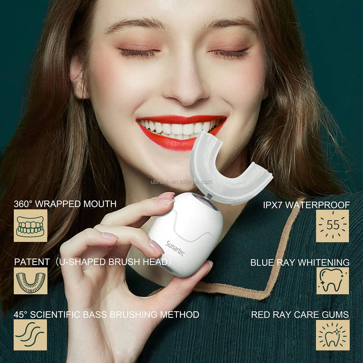 Travel Portable 360 Automated Food Grade Whitening Toothpaste Teeth Products Electrical Automatic U-shaped Toothbrush For