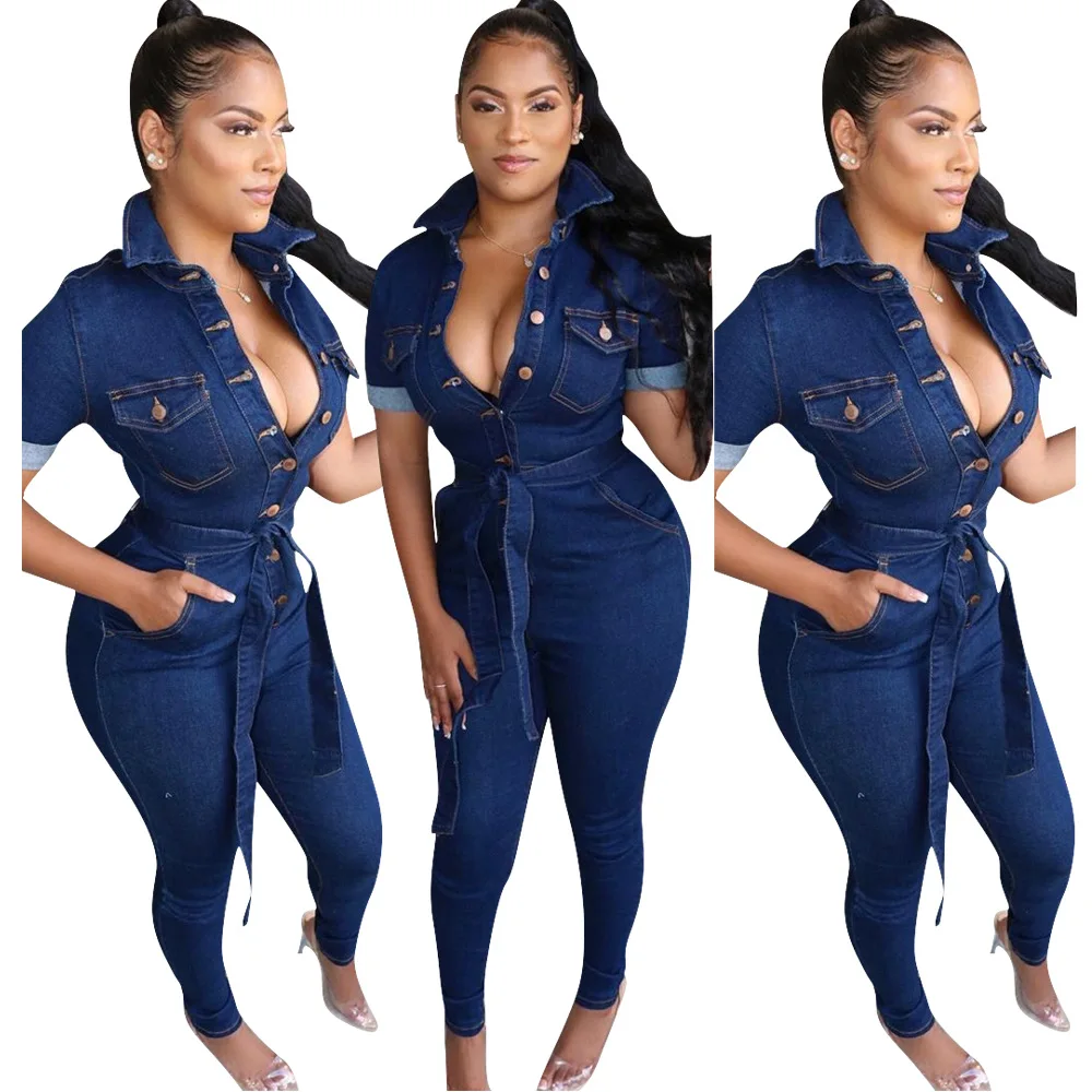 Women Denim Jumpsuit Ladies Jeans Rompers Female Casual Overall Playsuit With Pocket