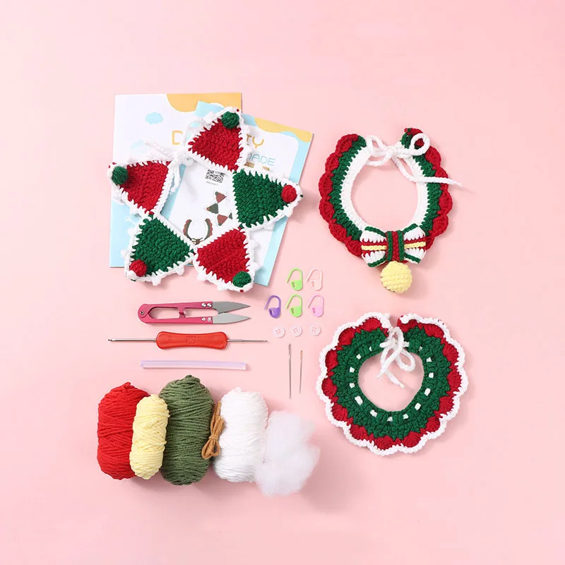 Hot Sale Custom Crochet Christmas Costume Hand-woven Material Set Pet Bib Knitting  Crochet Kit for Beginners Adults Kids