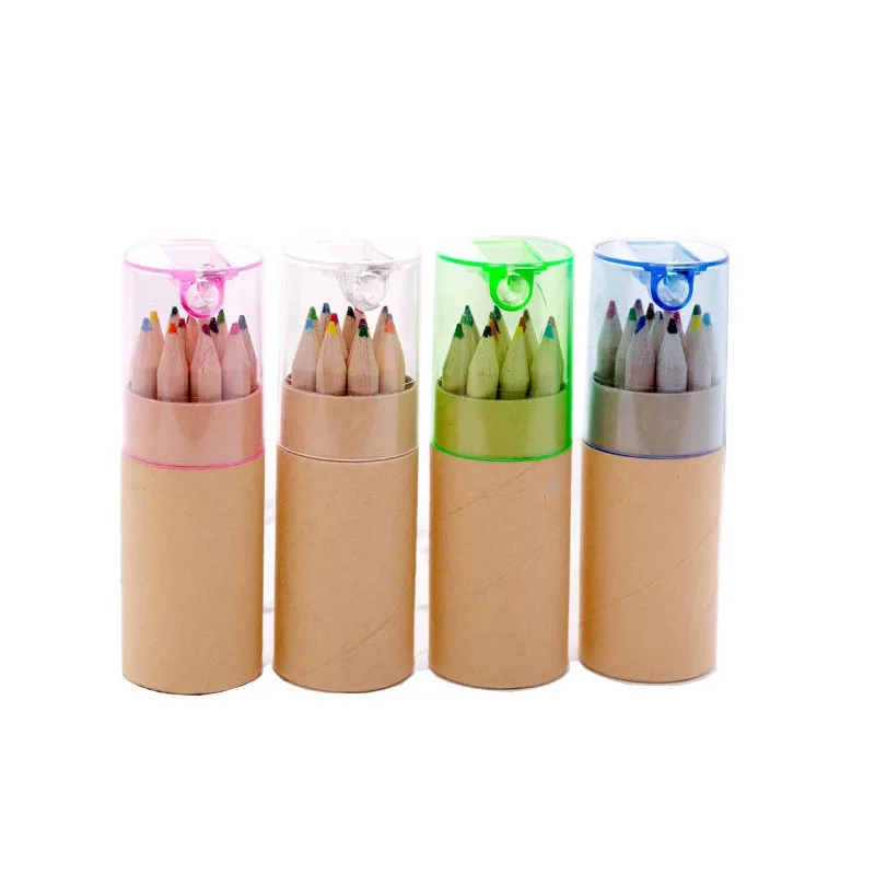 12pcs 3.5 inches colored pencil set with tube sharpener promotional mini color pencil set