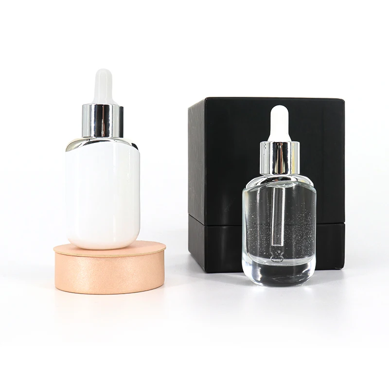 30ml 50ml Oval Shaped Cosmetic Skincare Serum Opal White Ceramic Glass Dropper Bottle White Porcelain Printed Oil Dropper Bottle