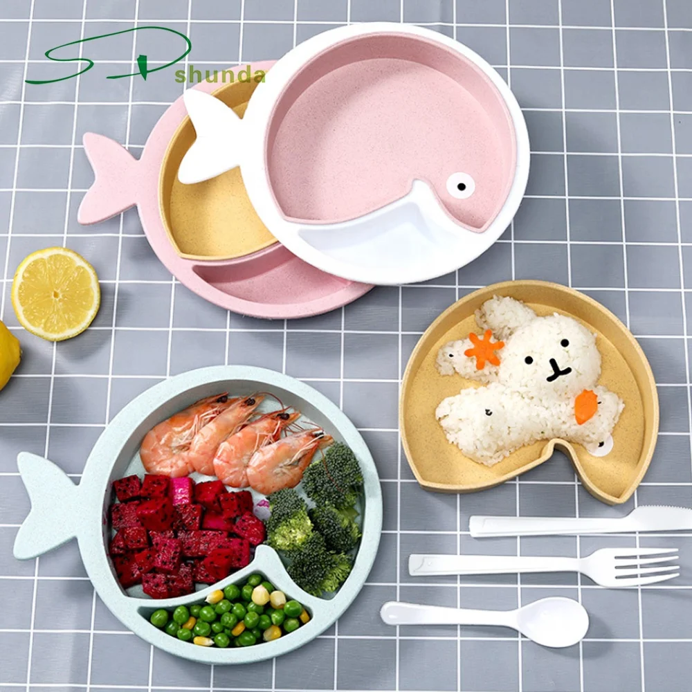 Wheat Straw Degradable Healthy BPA Free Eco-friendly Microwave Safe Lunch Dinner Kids Children Dishes Baby Tableware Plate