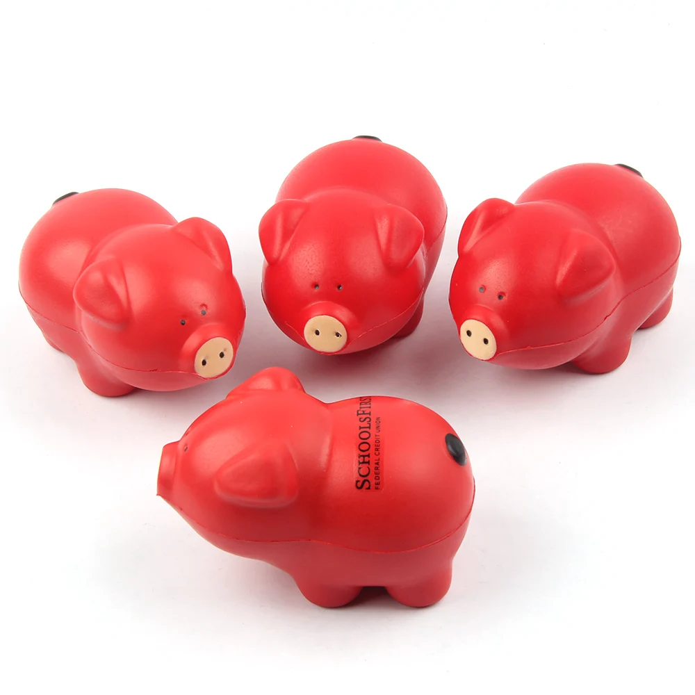 PU foam custom logo cute animal pig shape stress ball for promotion