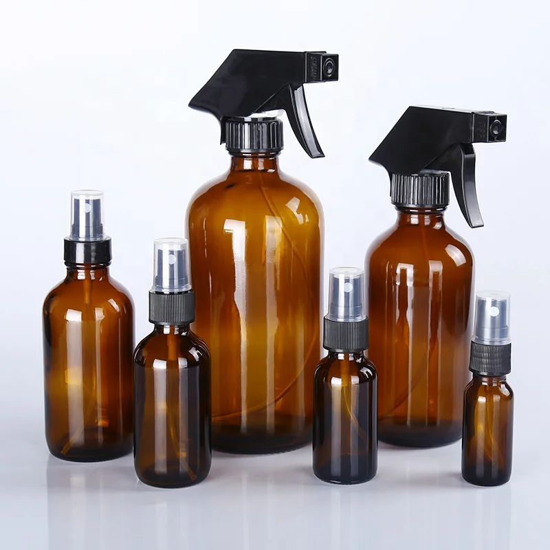 Boston round glass bottle 1 oz 2 oz 4 oz 8 oz 16 oz glass bottle with trigger spray