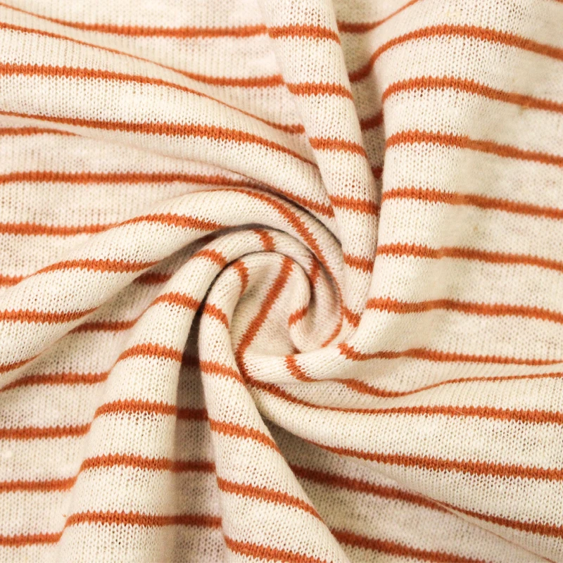 Stripe knitted Beige*orange 55% linen 45% recycled polyester stripe jersey skin-friendly fabric for t shirt