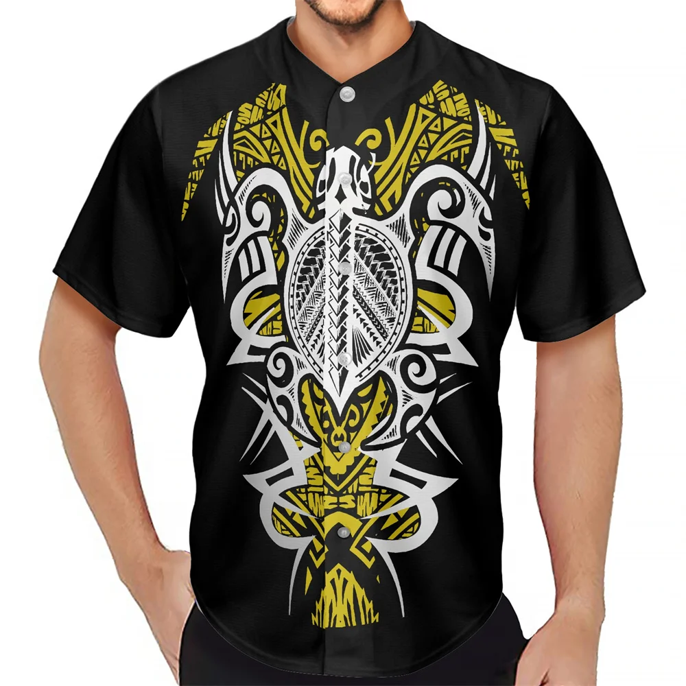 V Neck Mens Sports Wears T Shirt Fitness Clothing Custom Polynesian POD Button Down Blue Polyester Baseball Jerseys Uniform