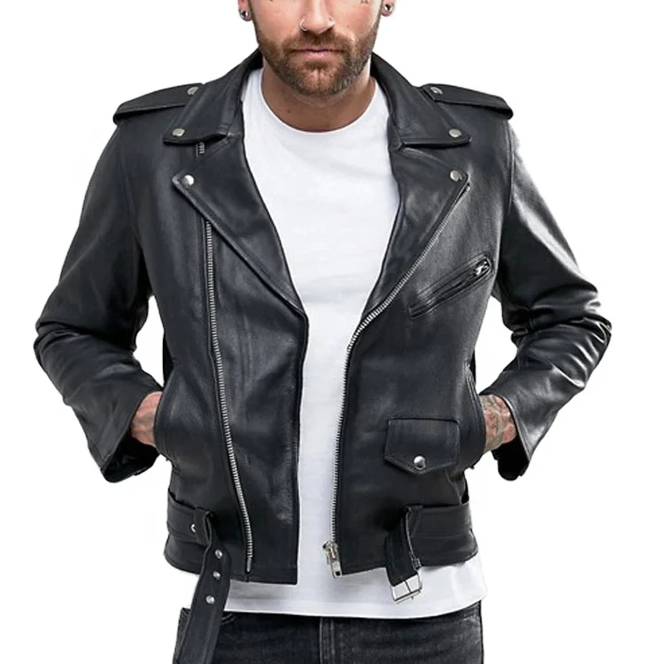 Custom Design Black Vintage Zipper Front Moto Leather Biker Jacket For Men