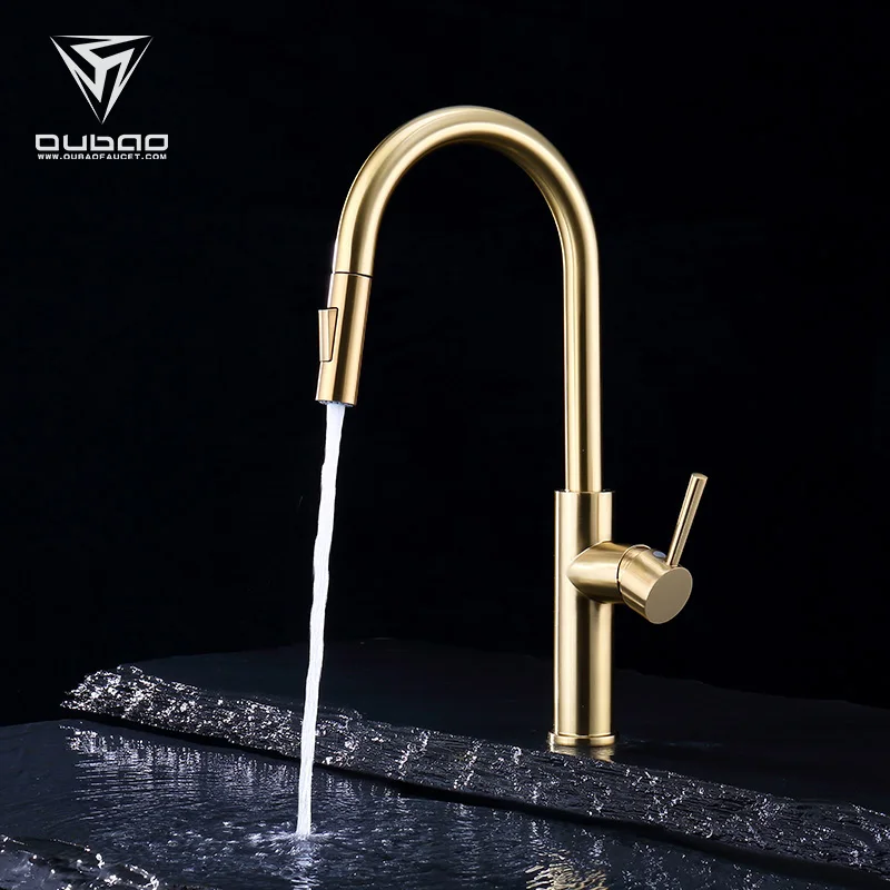 Kaiping Wholesale Factory Popular Brushed Gold Kitchen Pull Down Faucets