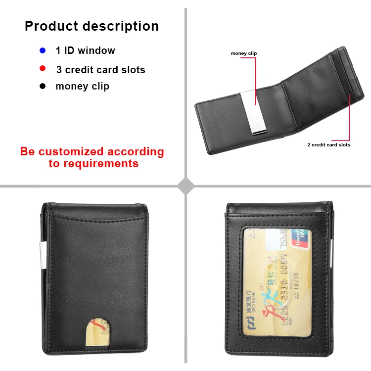  Amazon RFID Мужской Двойной маленький Тонкий минималистичный бумажник из искусственной кожи с зажимом для