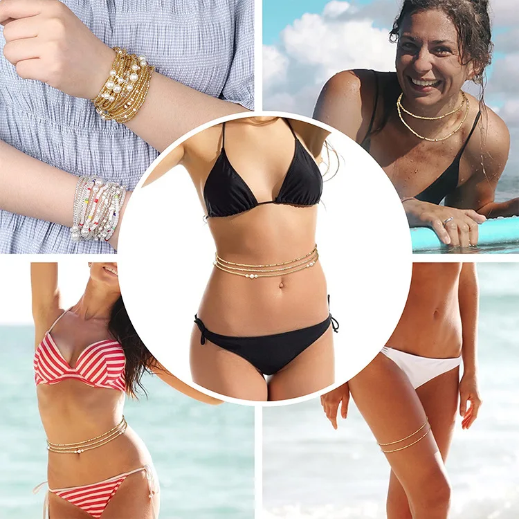 Beach Jewelry African Waist Beads Stretchy Beaded Women Waist Belly Chain Set