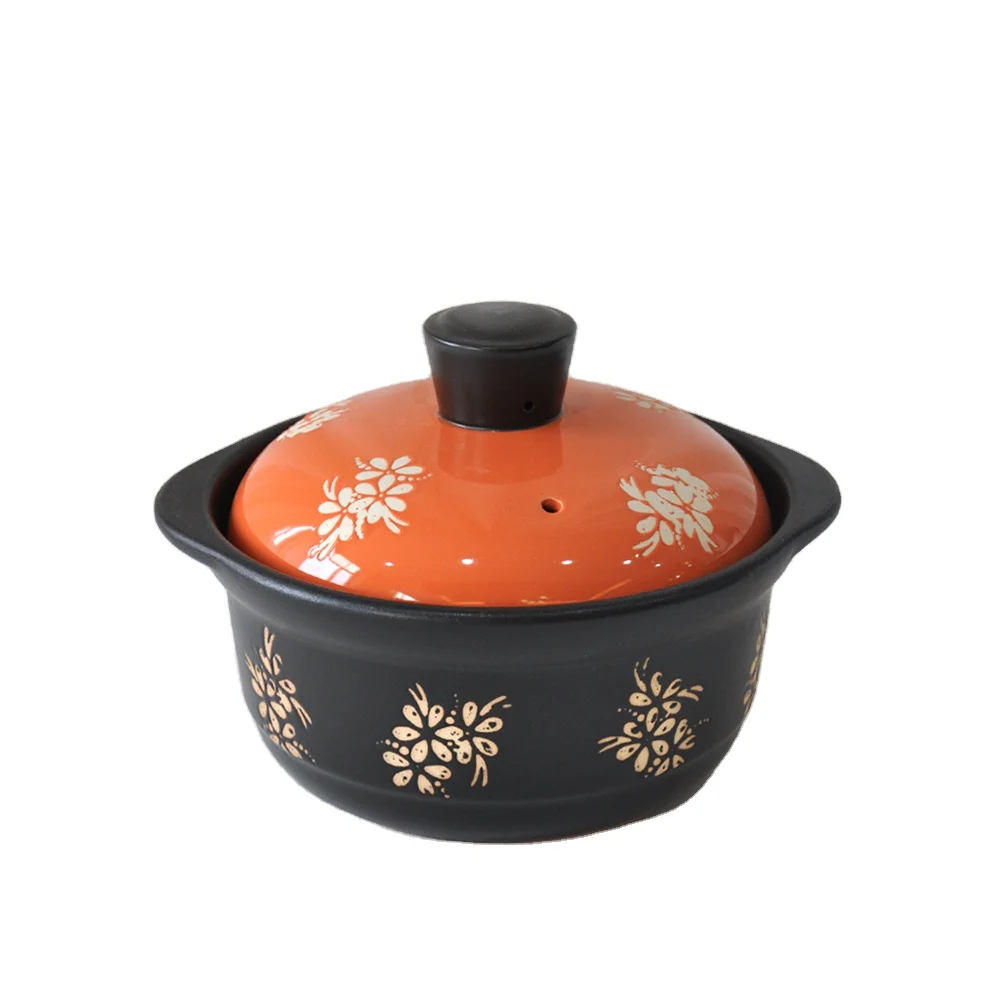 High Quality Home Kitchen Cookware Orange & Black Kitchen Pots Cooking Pot Ceramic Pots For Cooking