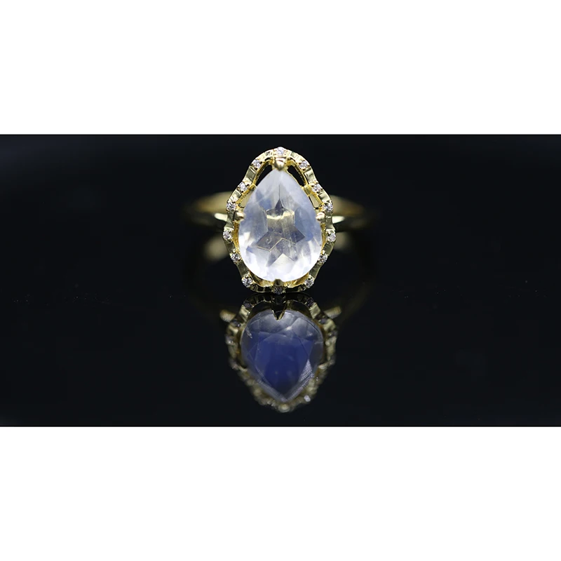 Thriving Gems Natural gemstone rings High Quality 925 Sterling Silver Gold Plated Natural Pear Moonstone Ring