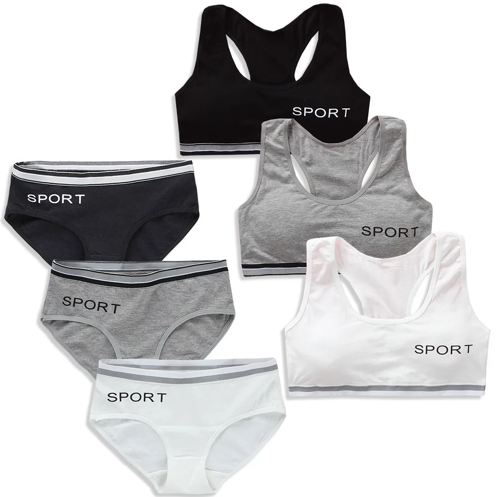 Girls Training Bras Panties Kids Cotton Underwear Sets Teens Students Bra Vest and Panties Wireless Girls Sports Bra 8-16Y