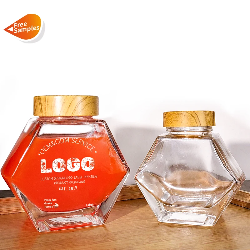 High quality 100ml 200ml 300ml glass honey jar Free Samples glass  Sauce jam caviar Jars with wooden screw  cap