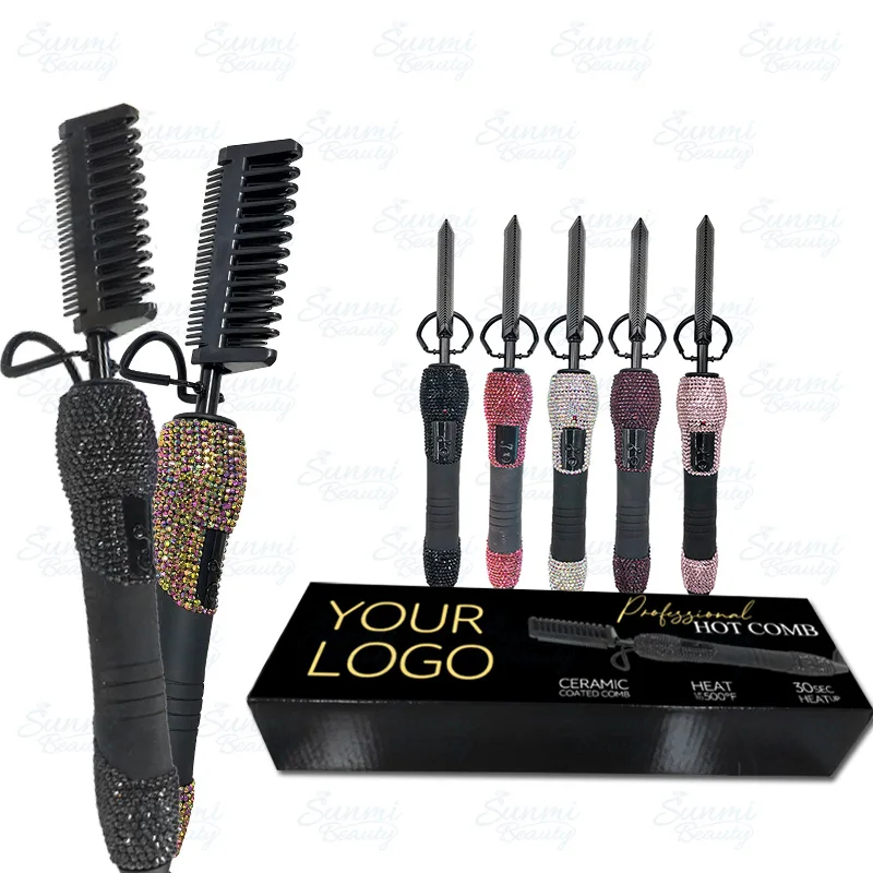 Wholesale Private Label Copper Hair Straightener Bling Hot Combs,Electric Hot Comb 500 Degrees,Custom Logo Hot Comb Electric