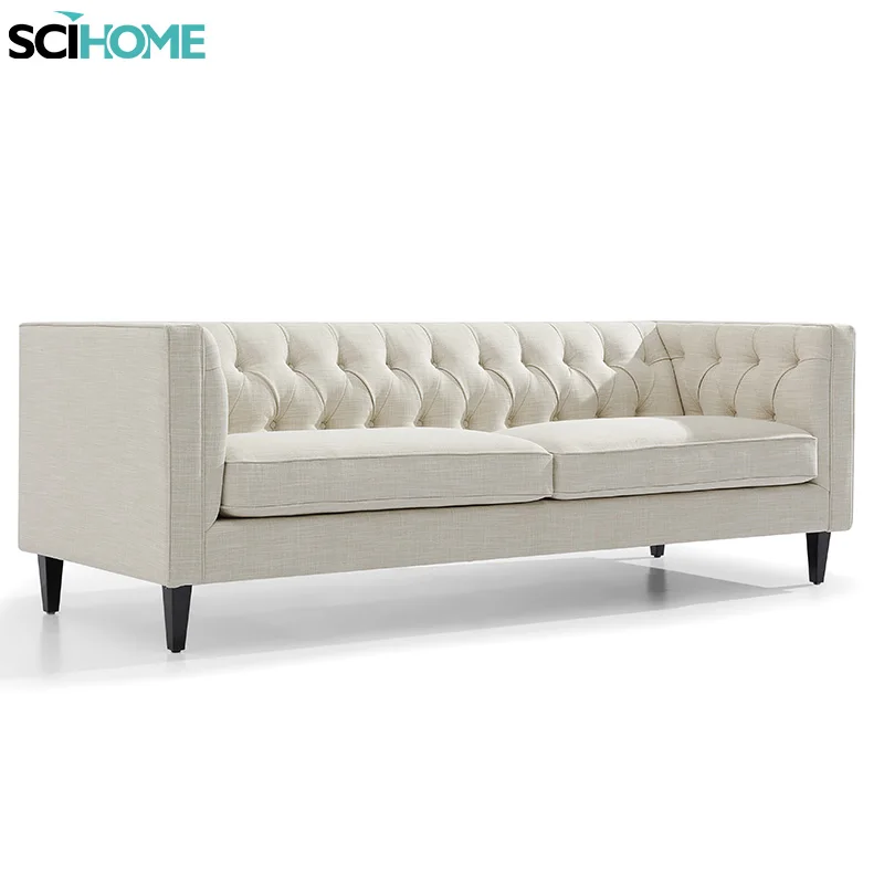 SCIHOME  Classic 3 Seater White Tufted Living Room Sofa Set