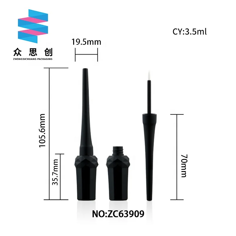 new private label custom logo matte black luxury cosmetic container liquid eyeliner empty tube with tips brush