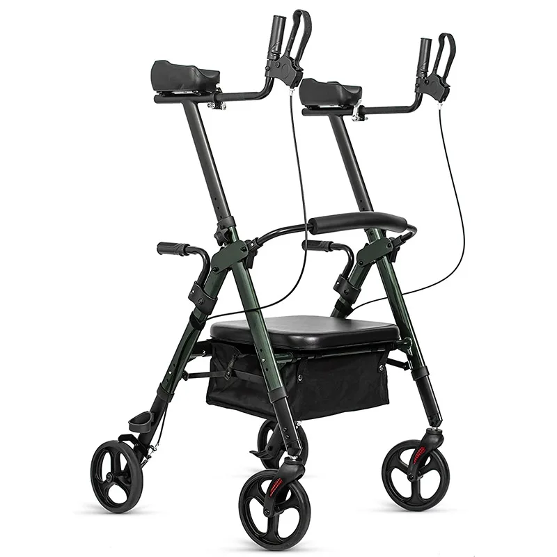 Caremaster Heavy Duty Upright Dual Brake System Mobility Height Adjustable Stand Up Folding Handicapped Forearm Rollator Walker