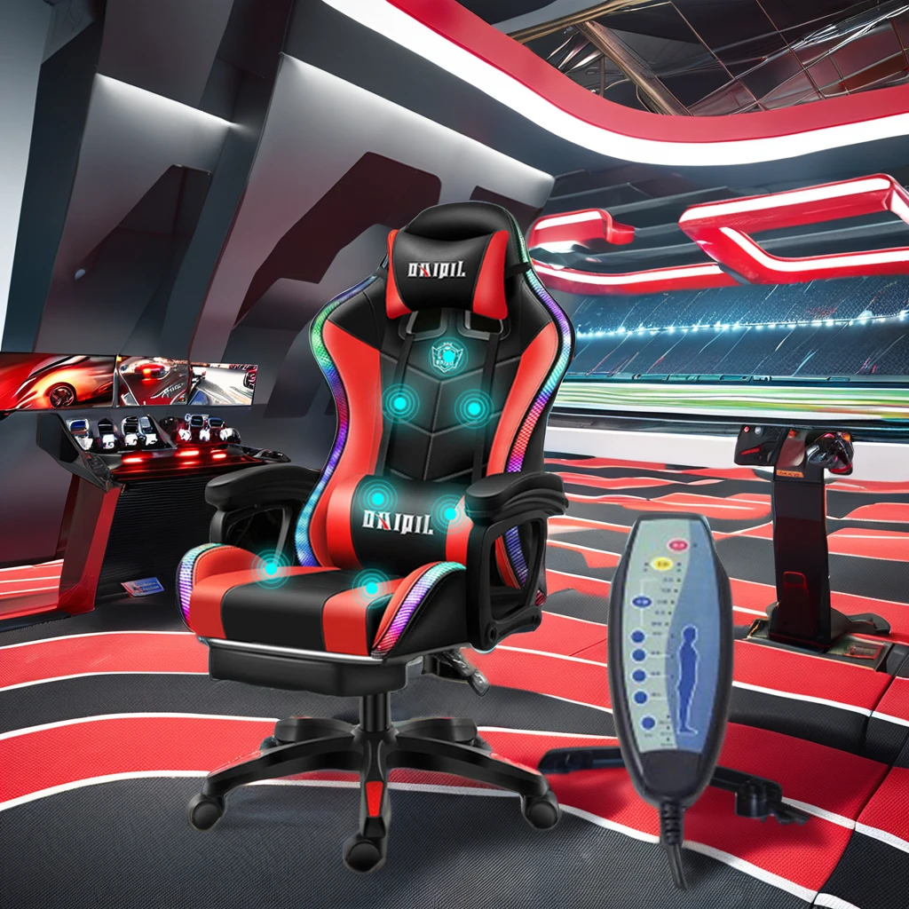 Hot Factory Ergonomic RGB LED Racing Gamer Chair with Speakers PU Leather Computer Gaming Chair High Quality Office Chair