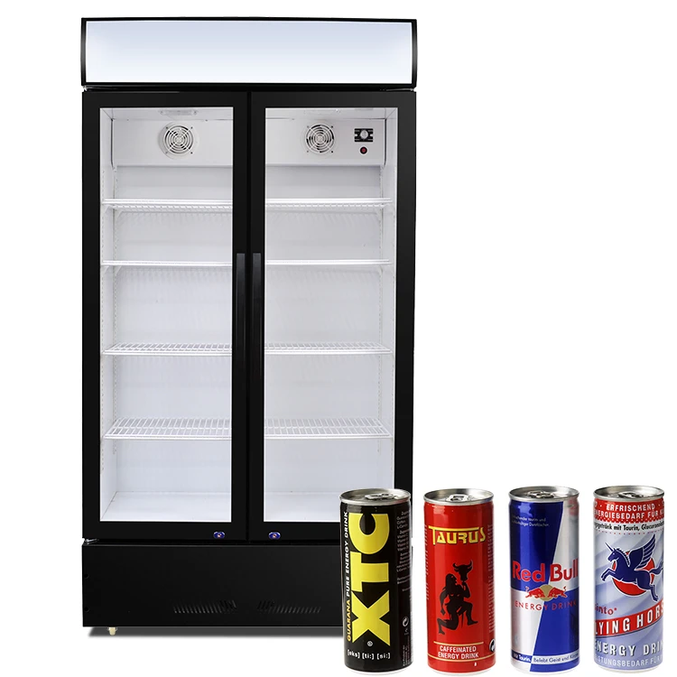 Double glass doors display chiller commercial display refrigerator Pepsi freezer Top commercial cold beverage glass door cooler