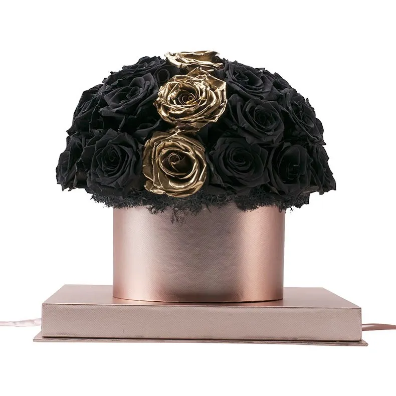 Best selling A grade big size  preserved eternal rose everlasting flowers in round leather box
