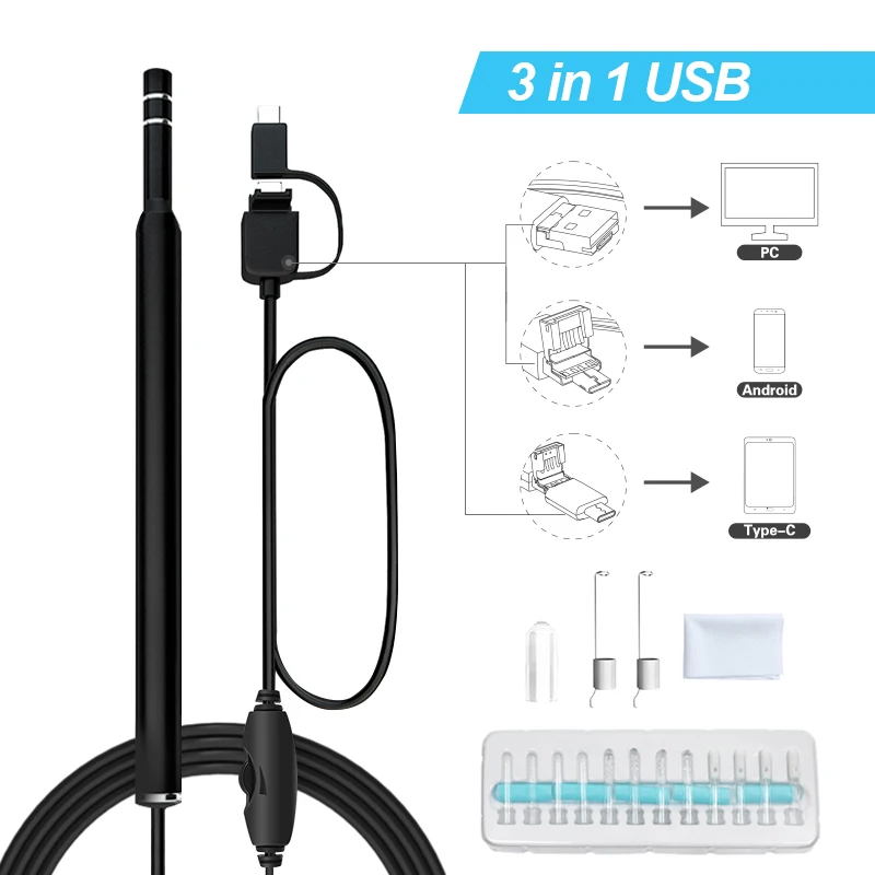 Inskam I98 USB Digital Otoscope Tool 3 in 1 Professional Inspection Endoscope Camera 0.3MP Visual Images Ear Otoscope