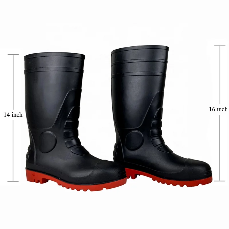 Ce Certified Men Waterproof Shoes Chemicals Resistant Factory Black High Cut Anti-Smash S5 PVC Safety Gum Rain Boots
