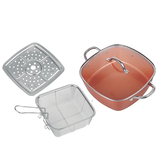 Медный набор из 5 предметов кухонная посуда шеф-повара антипригарная сковорода глубокая квадратная корзина для жарки стойка пароварки