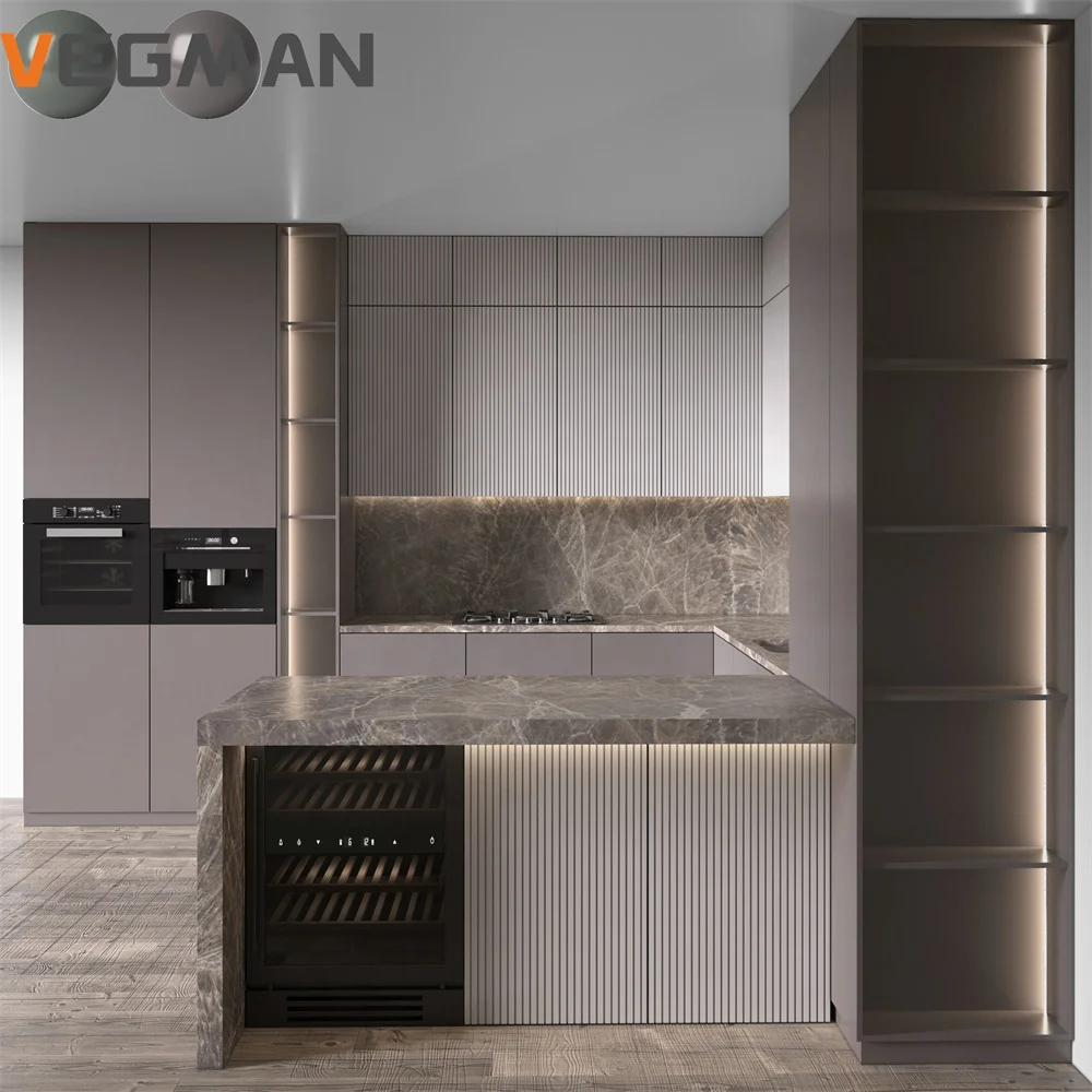 Modern Luxury Wall Hanging Unit Cabinet French Lacquer Door Smart Kitchen Cupboard Set Cabinets