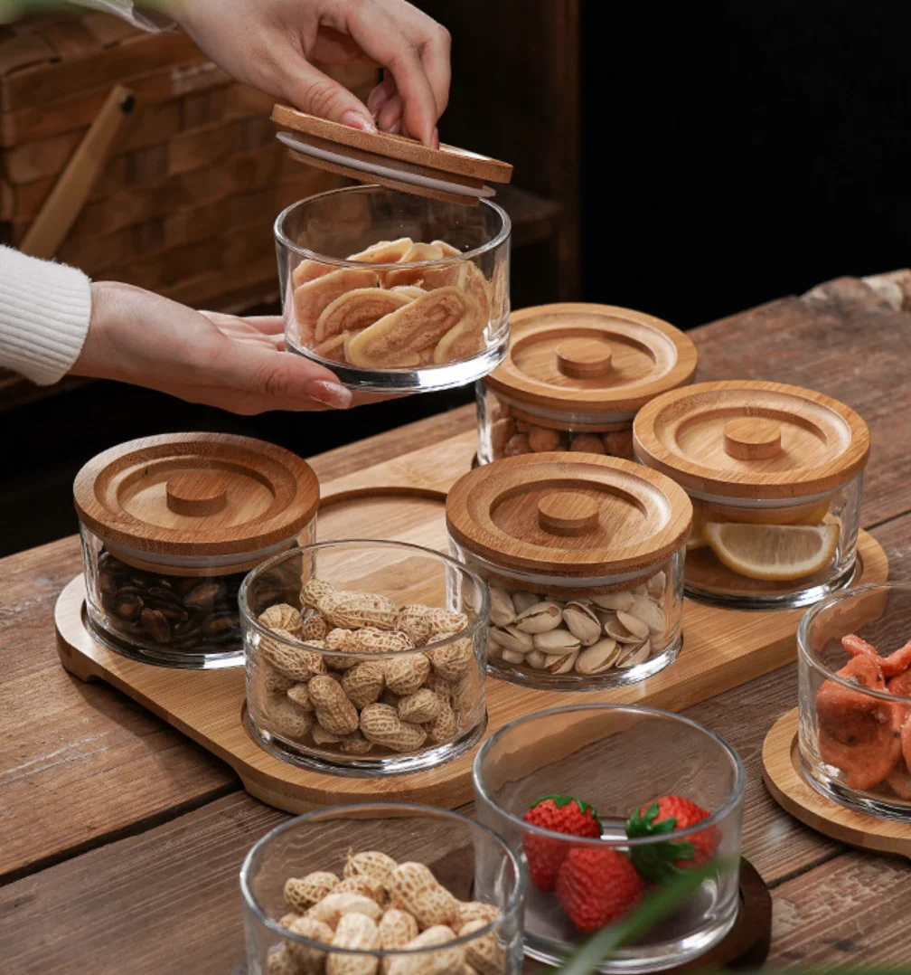 Tea table room fruit melon seeds snacks placed compartment fruit plate with lid sealed moisture-proof tea sealed jar fruit plate