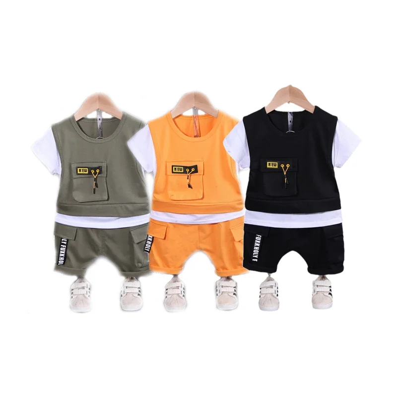 2024 Hot Selling Cotton Baby Boy Infant Short Sleeve & Pants Clothing Sets Sweat Suit Casual Kids Tracksuits Baby Summer Clothes