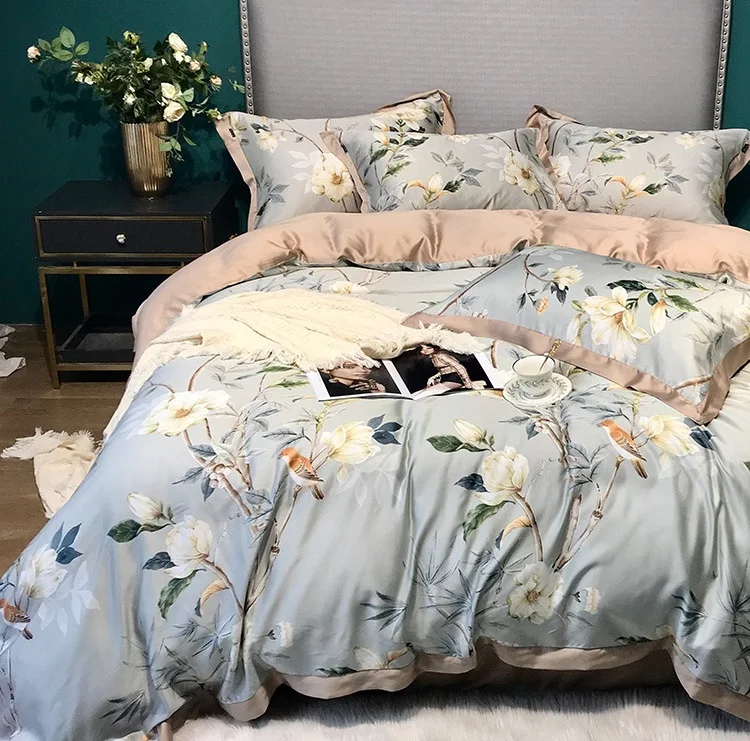 Natural fabric 60s tencel bedding sheet set bed linen print tencel bedding set tencel bed sheet set