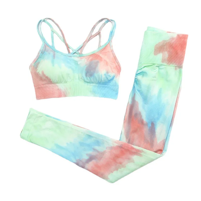 Custom logo 3 piece seamless purple tie dye jacquard new popular yoga sets