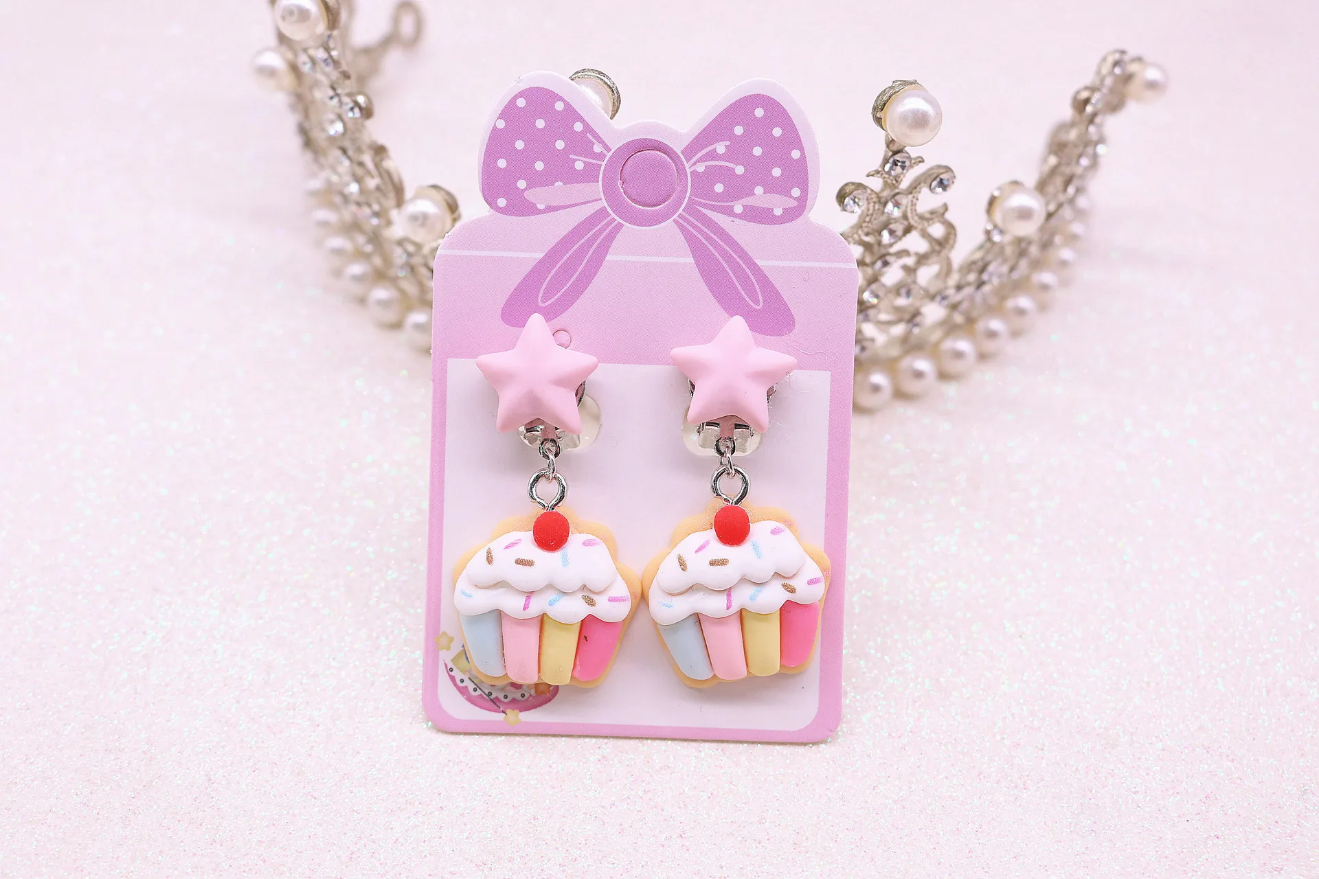 Children Ear Clip No Pierced Jewelry Cartoon Ice Cream Cake Donuts Pink Cute Earrings For Girls Kids