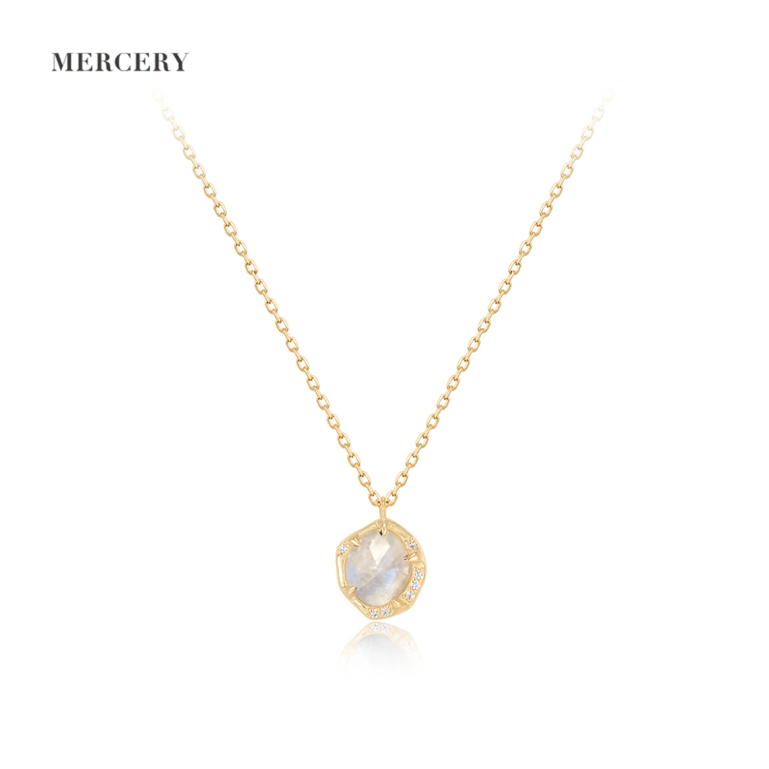 Mercery Jewelry Fine 14K Fashion Solid Gold Necklaces Labradorite Diamonds Moonstone Pendant 18K Real Pure Gold Custom Necklace