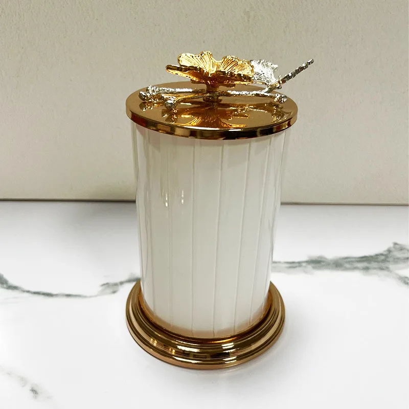 wholesale gold white glass gifts coffee candy tea sugar canisters container jars storage with leaf lid for kitchen decoration