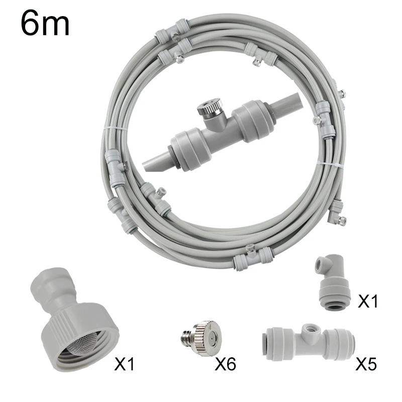 Grey Misting Cooling System Brass Nozzle 10-24 UNC Thread Outdoor Cooling Fog Garden  Water Sprayer Kit 6/9/12/15/18M