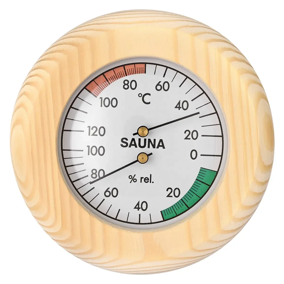 Bath Thermometer Wooden Round Spa Hygrometer Thermometer Thermohygrometer for Sauna Rooms