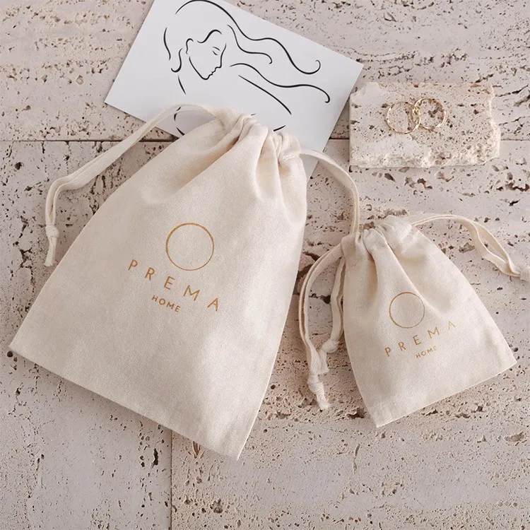 Promotional organic cotton dust drawstring bags custom jewelry packaging pouch
