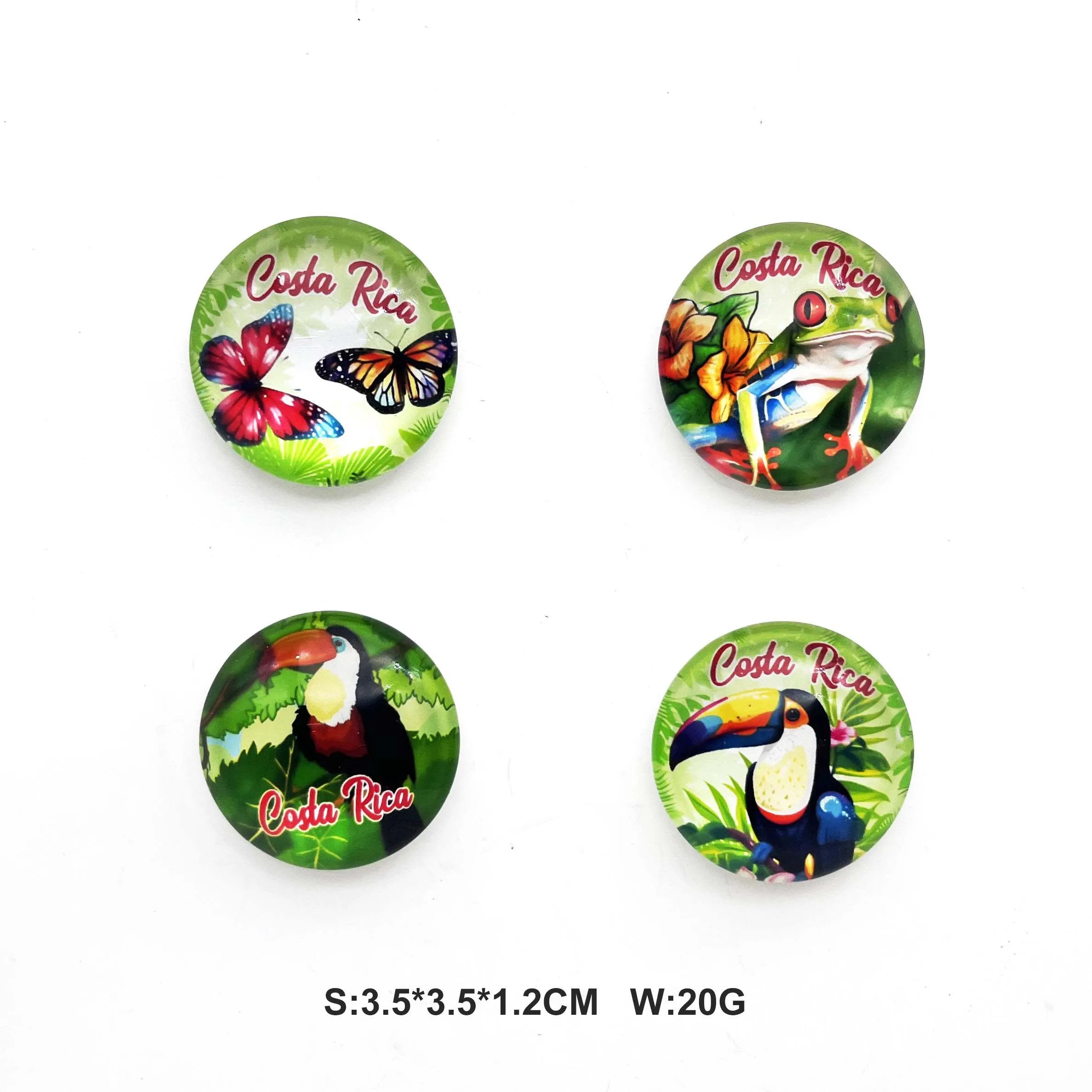 Costa Rica Animal Design Crystal Glass Fridge Magnet Sloth Leopard Macaw Butterfly Print 3D Refrigerator Magnet Costa Rica Gifts