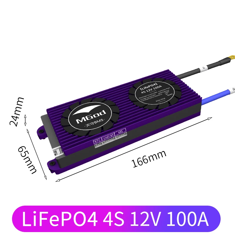 
Smart BMS Lifepo4 4S 12V 80A 100A BT/RS485/CAN Communication for lithium Battery Pack apply to energy storage RV outdoor 