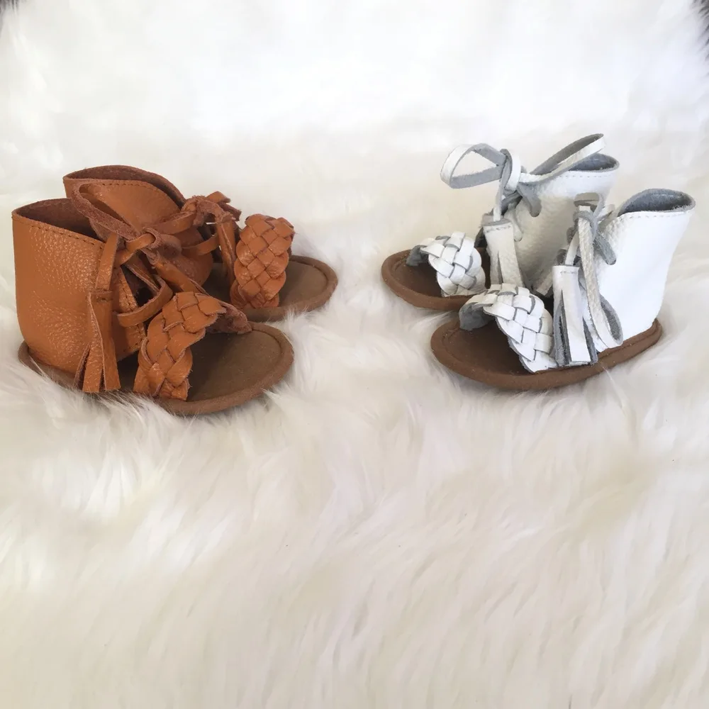 
customized fashion soft sole summer leather crochet baby sandals 