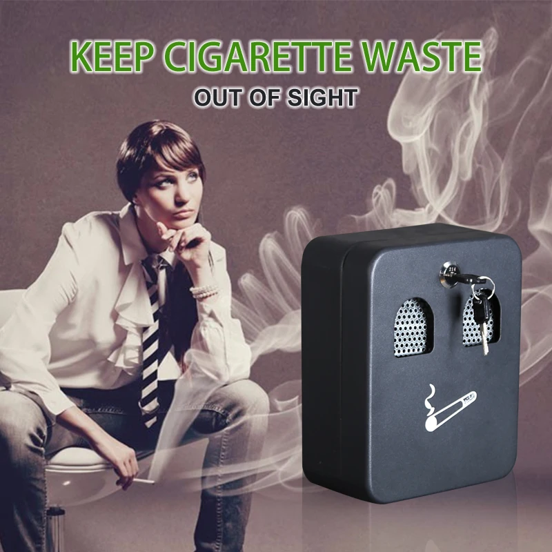 Dark Grey Outdoor Cigarette Butt Receptacle Wall Mount Metal Cigarette Ashtray with Smoking Symbol for Home Office