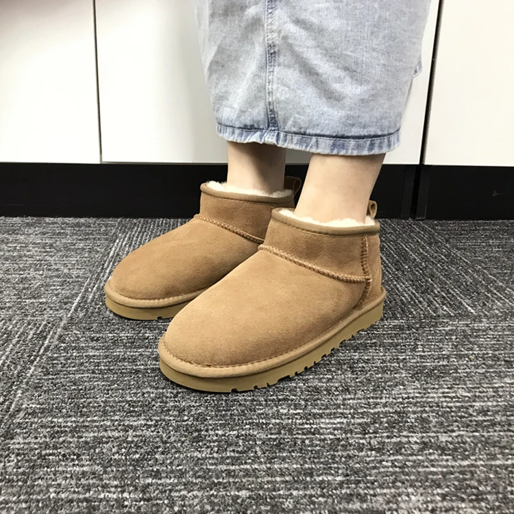 Logo Custom Winter Snow Boots Plus Size 44 Brands Design Ugh Cowhide Leather Fur Women Snow Boot