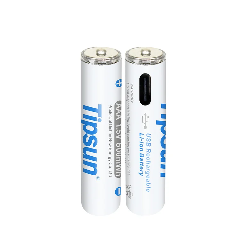 tipsun aa aaa usb rechargeable li-ion battery  1.5v 600mwh type c charger port