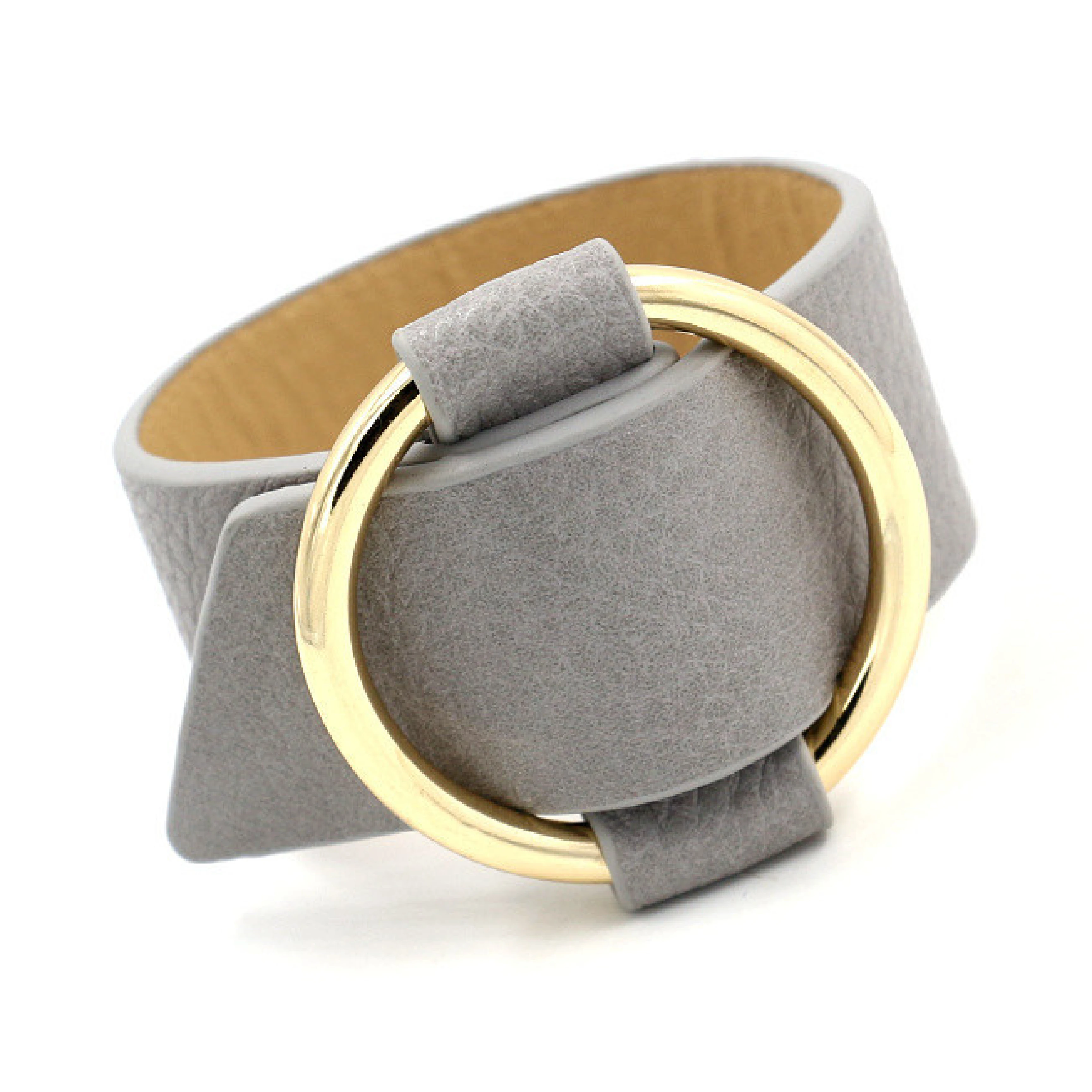 Punk Style Adjustable Opening Metal Ring PU Wide Leather Bracelets for Women 5 Colors Options