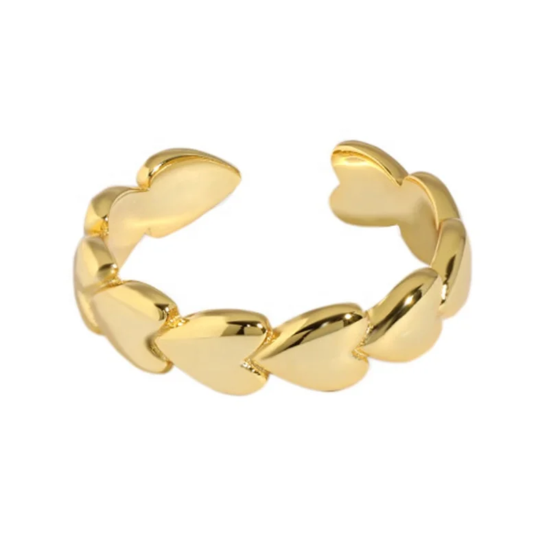 Wholesale Fine 925 Silver Jewelry Minimalist Custom Adjustable Korean Ring Peach Heart Beans 18K Gold plated Rings For Girls