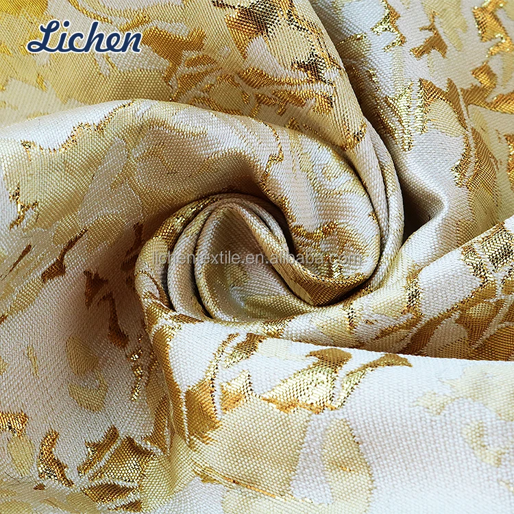 Designer American style gold glitter 66%Polyester 34%Metallic jacquard embroidery fabric for suit