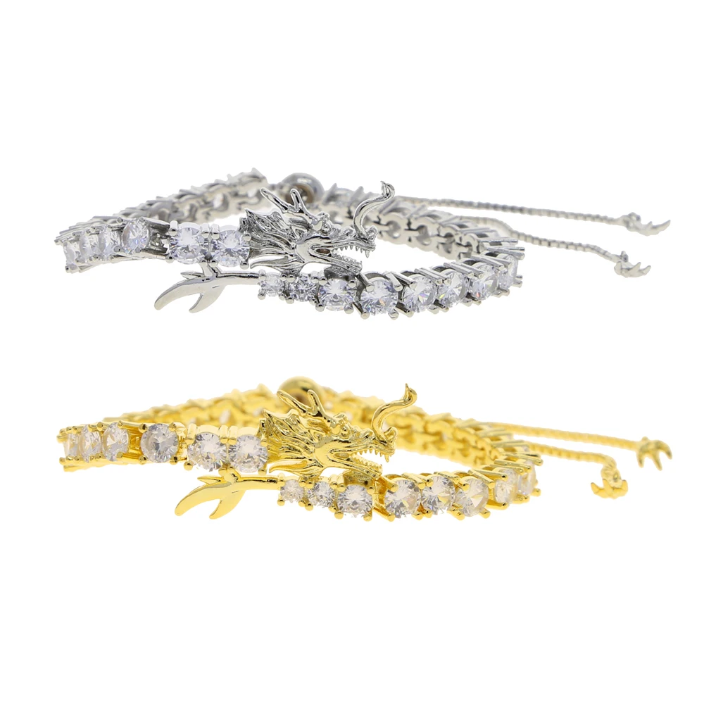 new hip hop design iced out bling 5A cubic zirconia tennis chain Chinese Dragon bracelet